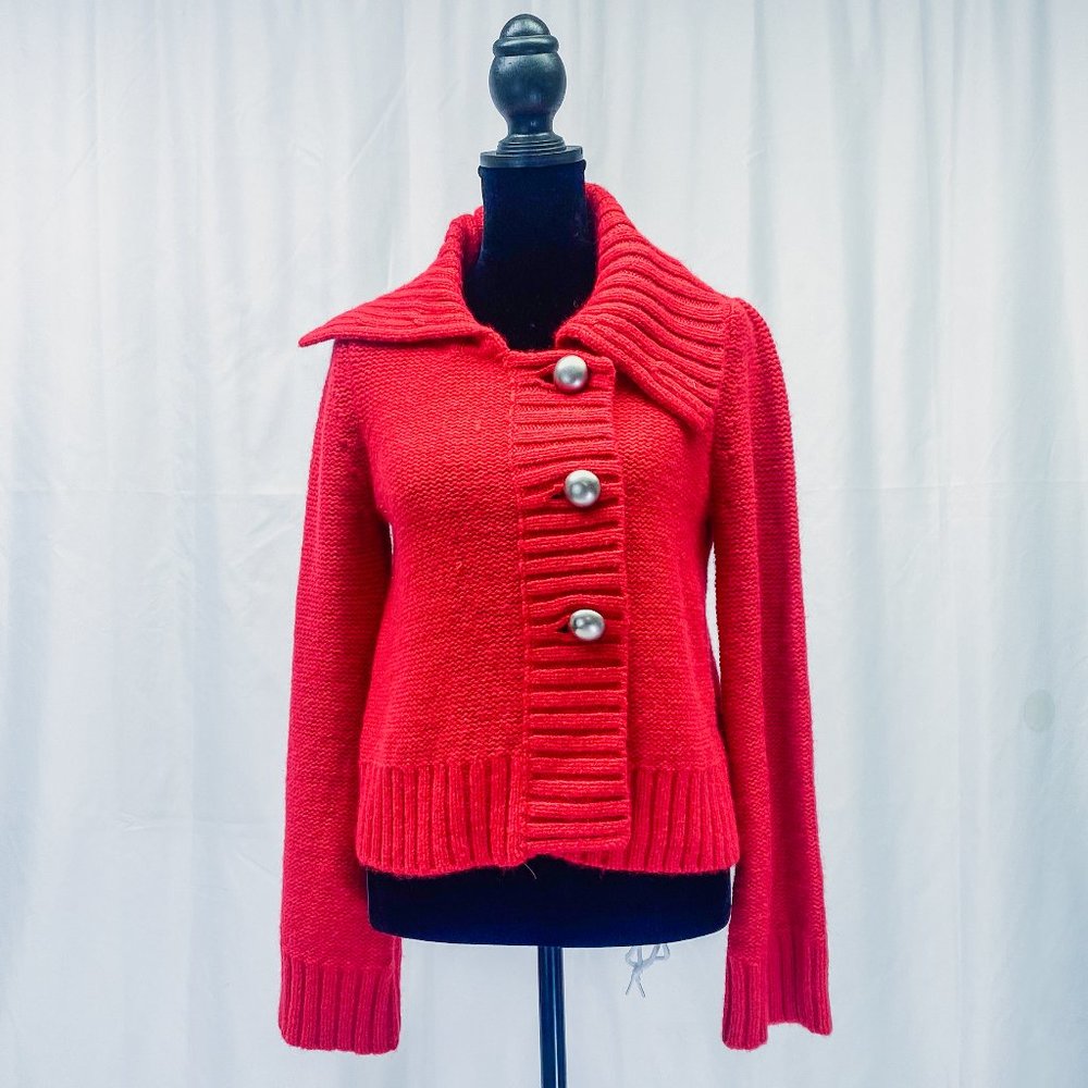 Women's Classy Knit Button Down Sweater INC Lipstick Red Light Jacket Small